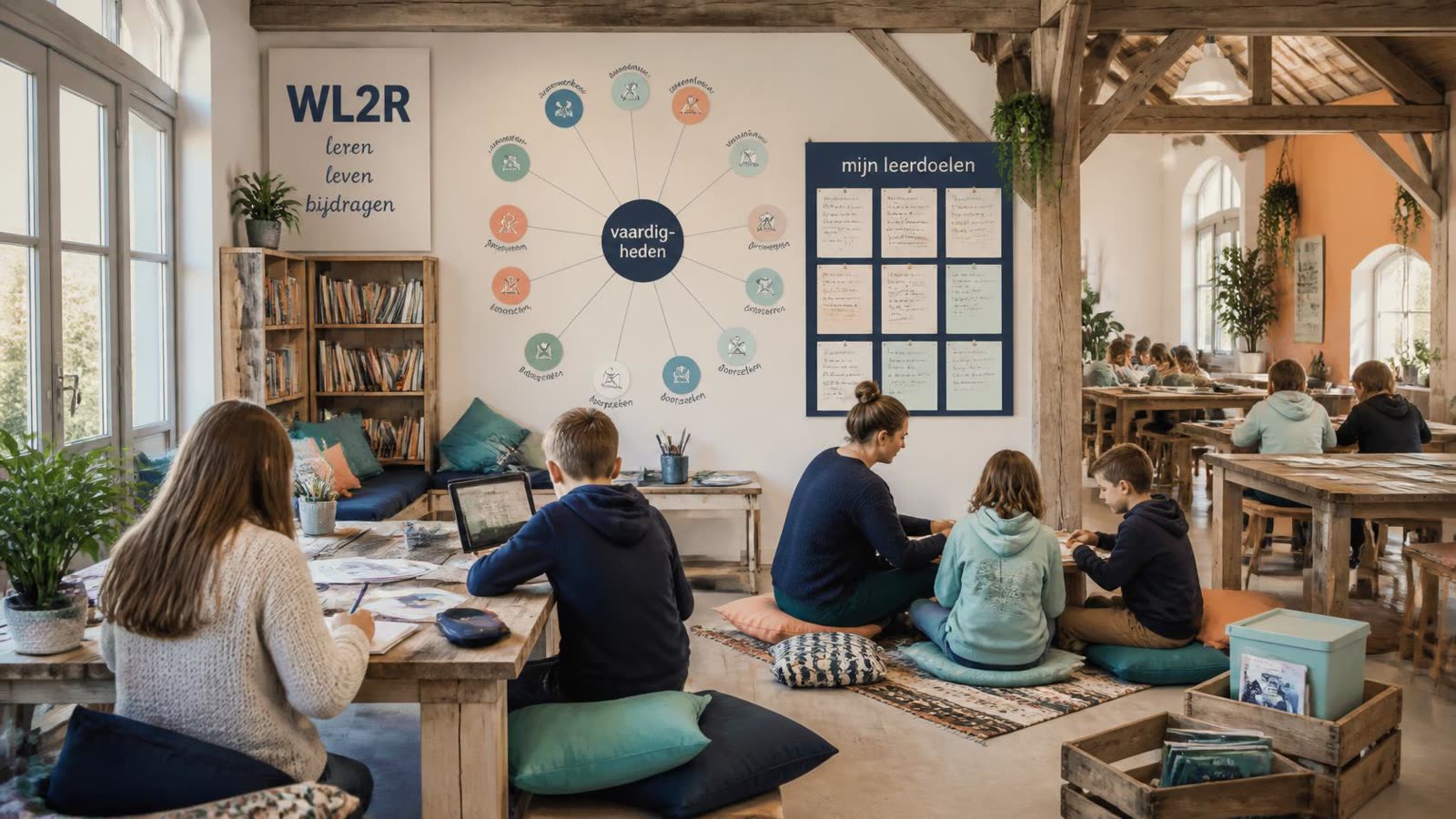 Een open leerstudio met rustige begeleiding