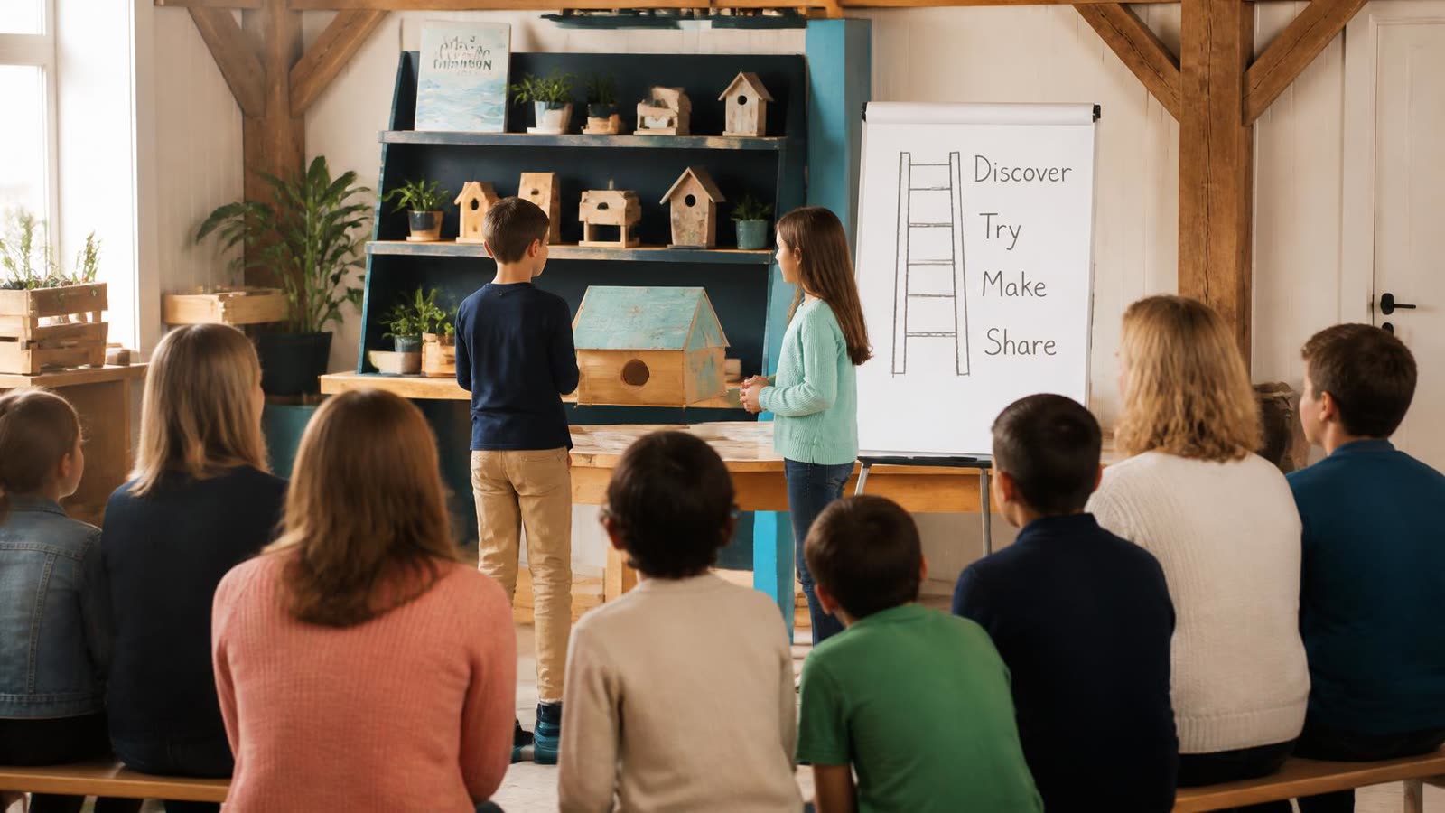 Kinderen tonen trots wat ze gemaakt hebben